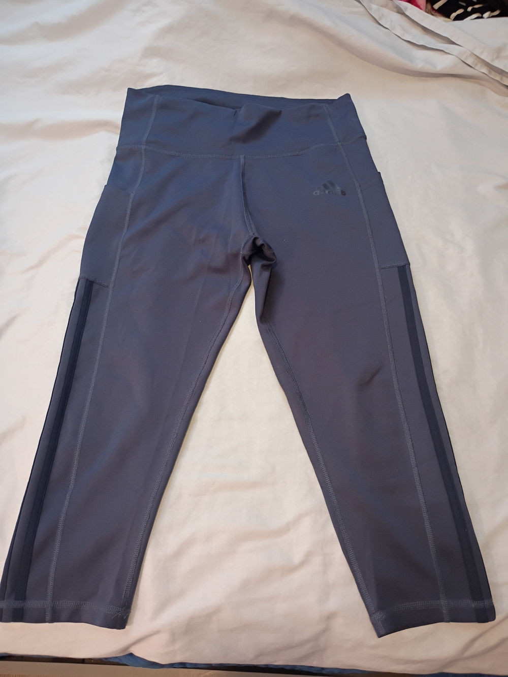 adidas Dark Gray Girls' Cropped Leggings with Side Panels